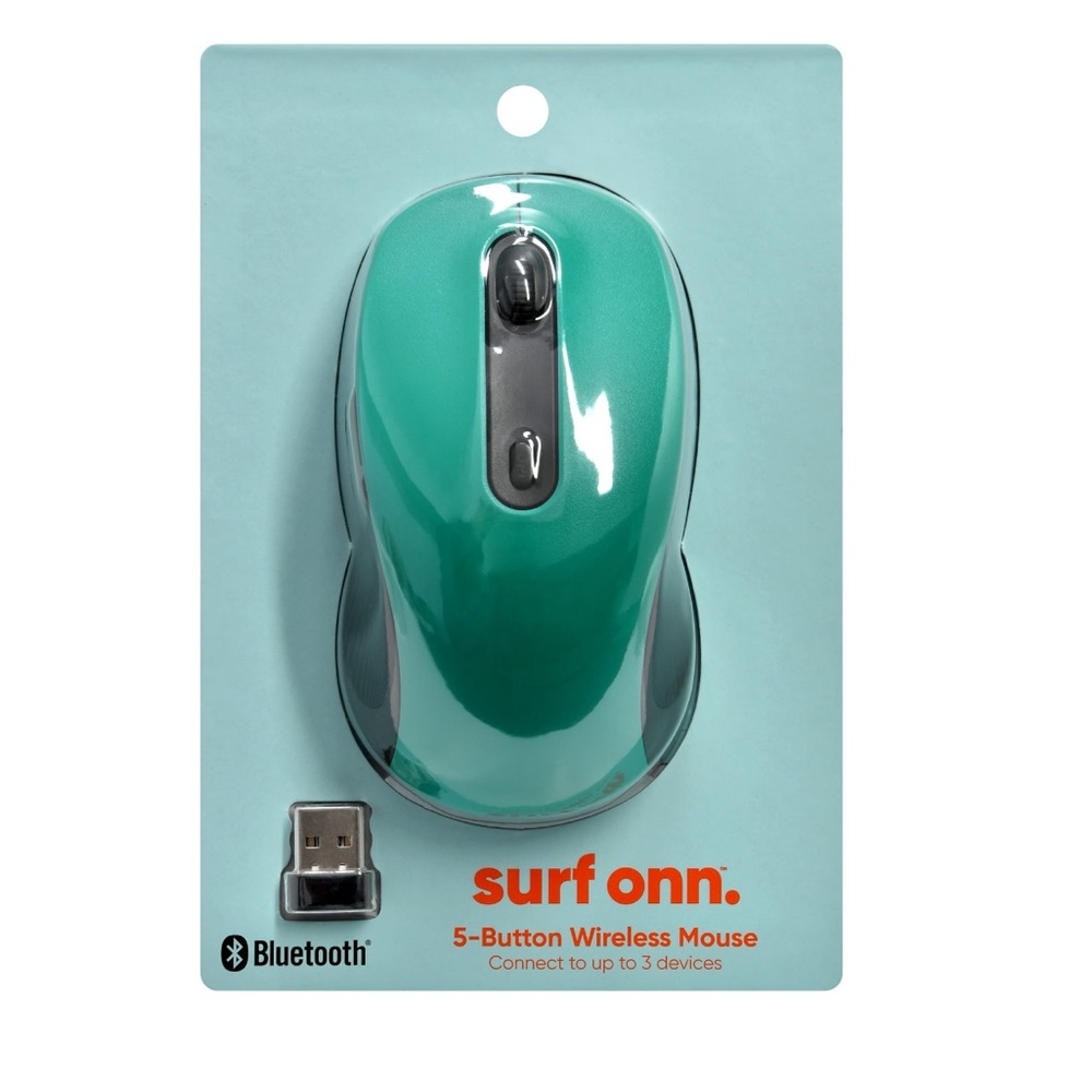 onn. 5 Button Ambidextrous Wireless Bluetooth Mouse with USB Nano Receiver NWT